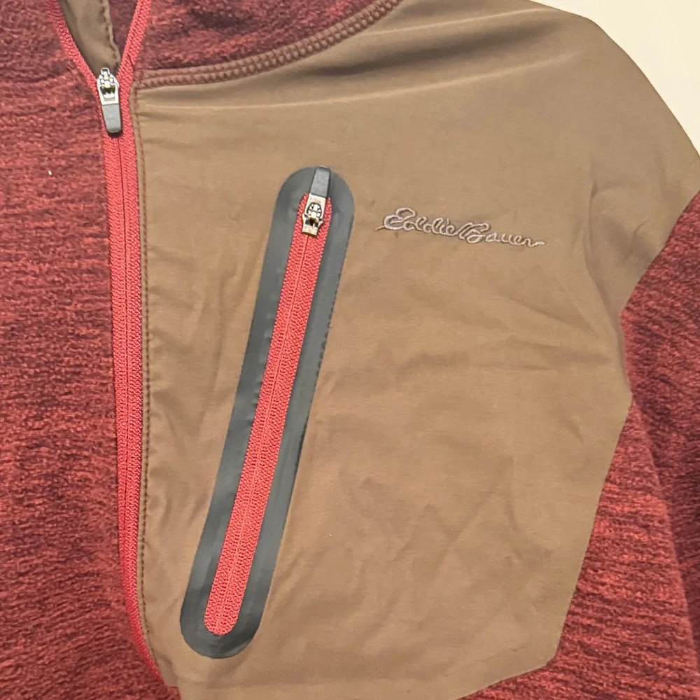 ❤️ 6 for 20 ❤️  Eddie Bauer Men's Red and Brown Zip-Up Sweater size L - Picture 3 of 5